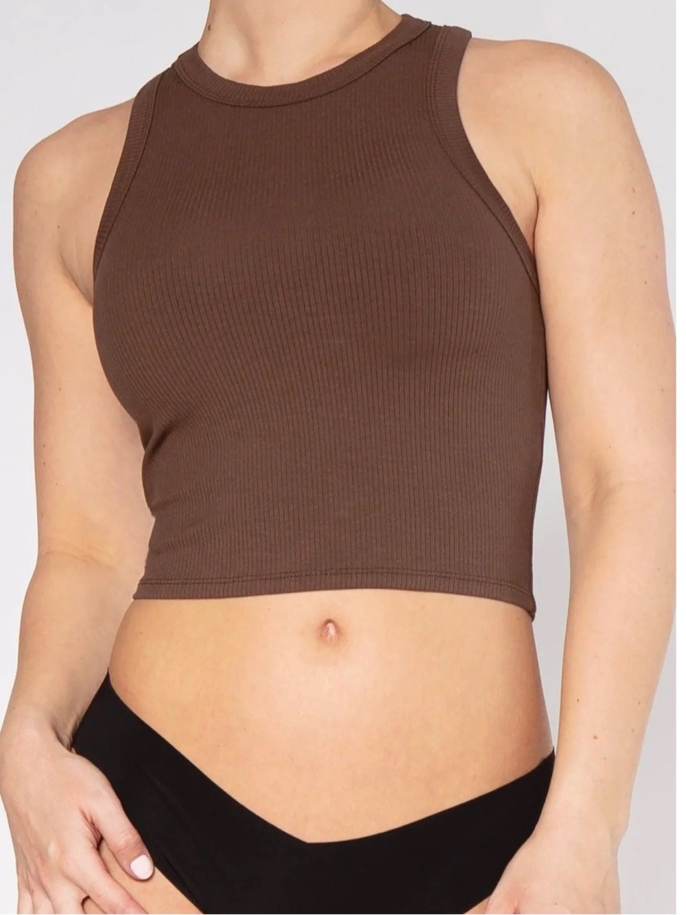 Ribbed Crop Tank Top in Chocolate Brown
